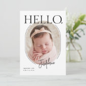 Hallo  | Modernes Minimalistisches Baby Oval Foto  Ankündigung (Stehend Vorderseite)