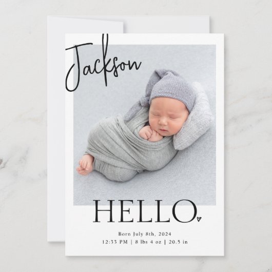 Hallo | Modernes Minimalistisches Simple Baby Fot Ankündigung (Vorderseite)
