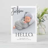 Hallo | Modernes Minimalistisches Simple Baby Fot Ankündigung (Stehend Vorderseite)