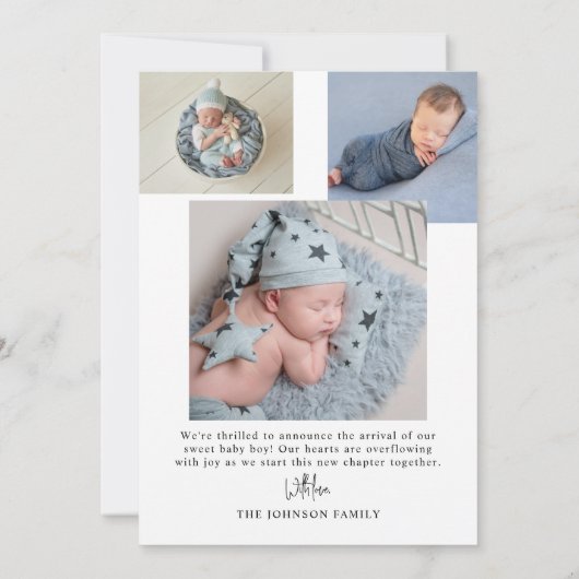 Hallo | Modernes Minimalistisches Simple Baby Fot Ankündigung (Rückseite)