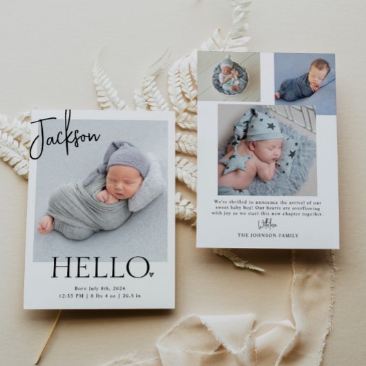 Hallo | Modernes Minimalistisches Simple Baby Fot Ankündigung