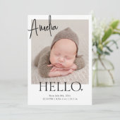 Hallo  | Modernes Minimalistisches Simple Baby Fot Ankündigung (Stehend Vorderseite)