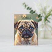 Hallo! Mops-Schmusebacke Postkarte (Stehend Vorderseite)