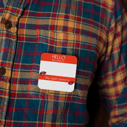 Hallo Name Tag Sticker Abzeichen Funny Super Power