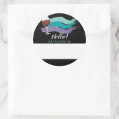 Hallo Name Tag Wein und Malveranstaltung Runder Aufkleber (Tasche)