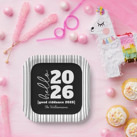 Hallo Neues Jahr Fett Schwarz-weißer Name Jahr Pappteller (Party)