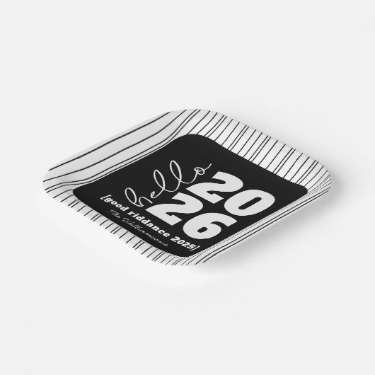 Hallo Neues Jahr Fett Schwarz-weißer Name Jahr Pappteller (Gewinkelt)