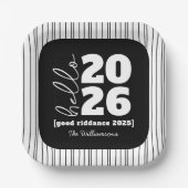 Hallo Neues Jahr Fett Schwarz-weißer Name Jahr Pappteller (Vorderseite)