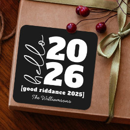 Hallo Neues Jahr Fett Schwarz-weißer Name Jahr Quadratischer Aufkleber