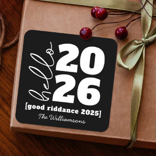 Hallo Neues Jahr Fett Schwarz-weißer Name Jahr Quadratischer Aufkleber