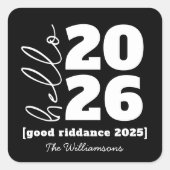 Hallo Neues Jahr Fett Schwarz-weißer Name Jahr Quadratischer Aufkleber (Vorderseite)