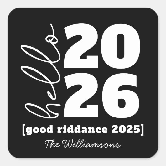 Hallo Neues Jahr Fett Schwarz-weißer Name Jahr Quadratischer Aufkleber (Vorderseite)