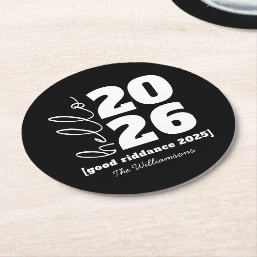 Hallo Neues Jahr Fett Schwarz-weißer Name Jahr Runder Pappuntersetzer (Angewinkelt)