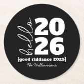 Hallo Neues Jahr Fett Schwarz-weißer Name Jahr Runder Pappuntersetzer (Vorderseite)