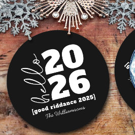 Hallo Neues Jahr Fett Schwarz-weißer Name Jahr Runder Pappuntersetzer