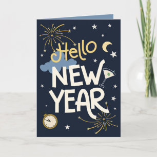 Hallo Neues Jahr - Mitternachts Festliches Neujahr Karte