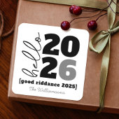 Hallo Neues Jahr Schwarz-weißer Name des benutzerd Quadratischer Aufkleber