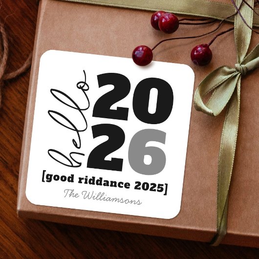 Hallo Neues Jahr Schwarz-weißer Name des benutzerd Quadratischer Aufkleber