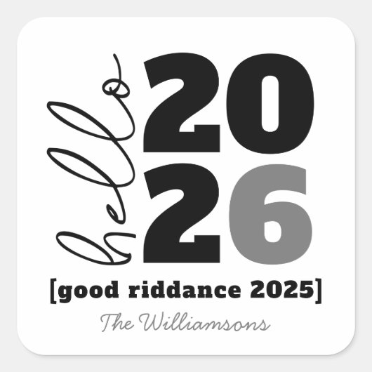 Hallo Neues Jahr Schwarz-weißer Name des benutzerd Quadratischer Aufkleber (Vorderseite)