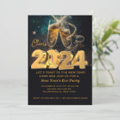 Hallo Neues Jahr Schwarzes Gold Modernes Add Year Einladung (Stehend Vorderseite)