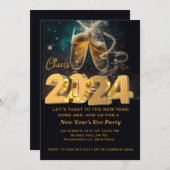 Hallo Neues Jahr Schwarzes Gold Modernes Add Year Einladung (Vorne/Hinten)