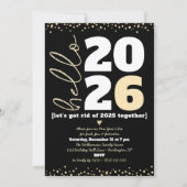 Hallo Neues Jahr Schwarzes Gold Modernes Add Year Einladung (Vorderseite)