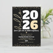 Hallo Neues Jahr Schwarzes Gold Modernes Add Year Einladung (Stehend Vorderseite)