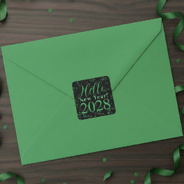 Hallo Neues Jahr! Silvester Grün Schwarz Glitzer Quadratischer Aufkleber
