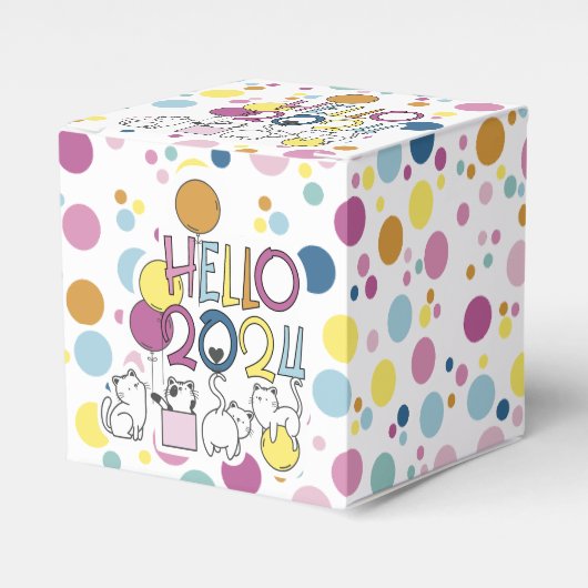 Hallo Neujahr 2024 mit Katzen spielen Geschenkschachtel (Vorderseite)