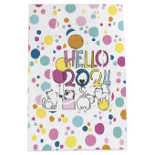 Hallo Neujahr 2024 mit Katzen spielen Mittlere Geschenktüte (Vorderseite)