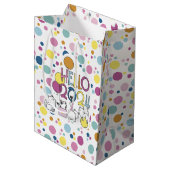 Hallo Neujahr 2024 mit Katzen spielen Mittlere Geschenktüte (Vorderseite Schrägansicht)