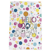 Hallo Neujahr 2024 mit Katzen spielen Mittlere Geschenktüte (Rückseite)