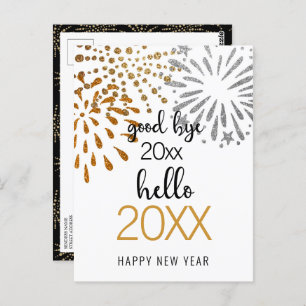 Hallo Neujahr Festivals Gold Glitzer Chic Postkarte