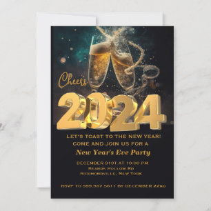Hallo Neujahr Schwarz Gold Modern Benutzerdefinier Einladung