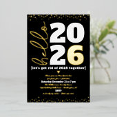 Hallo Neujahr Skript Custom Jahr Schwarzes Gold Folieneinladung (Stehend vorne)