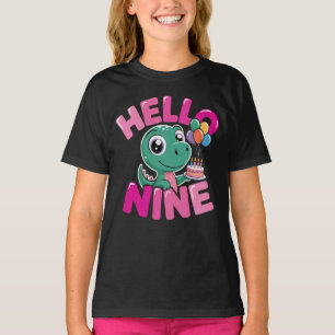 Hallo Neun Dinosaurier Geburtstagsmädchen Kokette T-Shirt