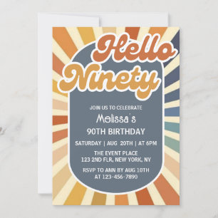 Hallo Neunty Retro Sun Groovy Wave 90. Geburtstag Einladung