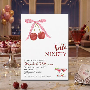 Hallo Neunzig Cherry Martini Geburtstagsfeier Einladung