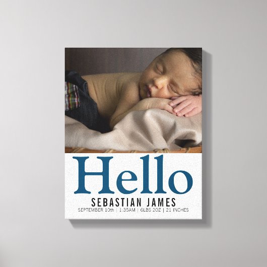 Hallo New Baby Boy Personalisierter Keepake Leinwanddruck (Vorderseite)