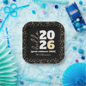 Hallo New Year Black Gold Modern Custom Year Name Pappteller (Party)