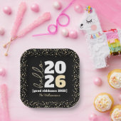 Hallo New Year Black Gold Modern Custom Year Name Pappteller (Party)