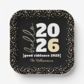Hallo New Year Black Gold Modern Custom Year Name Pappteller (Vorderseite)