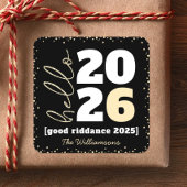 Hallo New Year Black Gold Modern Custom Year Name Quadratischer Aufkleber