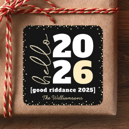 Hallo New Year Black Gold Modern Custom Year Name Quadratischer Aufkleber