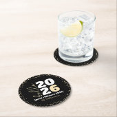 Hallo New Year Black Gold Modern Custom Year Name Runder Pappuntersetzer (Vor Ort)