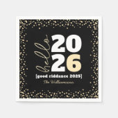 Hallo New Year Black Gold Modern Custom Year Name Serviette (Vorderseite)