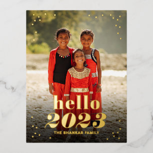 Hallo New Year Foil Foto Holiday Postcard Folien Feiertagspostkarte