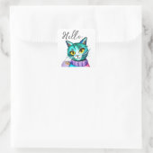 Hallo | Niedlich Blue Kitty Cat Quadratischer Aufkleber (Tasche)