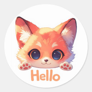 Hallo Niedlich Fox Anime Runder Aufkleber