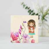 Hallo, Niedliche Girl and Cat Card (Stehend Vorderseite)